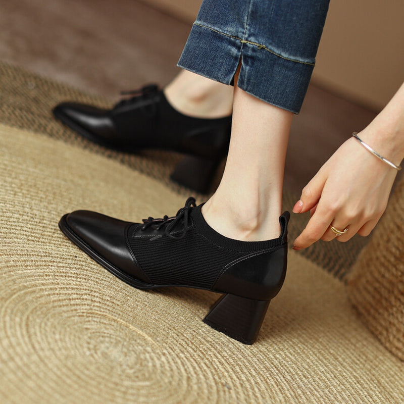 Oxford Sapato Feminino Bico Fino com Salto